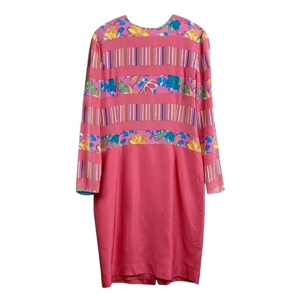 Vtg Anne Crimmins Umi Collections Silk Floral Striped Art Wear Dress Pink Size 4 - Picture 10 of 10